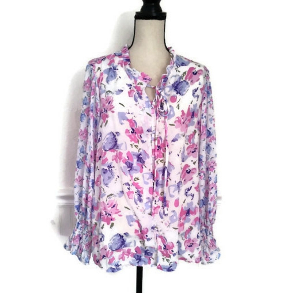 Floral Pink Blouse Romantic Feminine Garden Girl Cottage Core Size XL - Picture 2 of 9